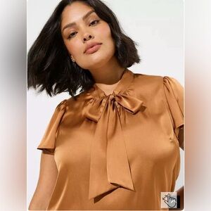TORRID Satin Tie Front Neck Flutter Sleeve Blouse